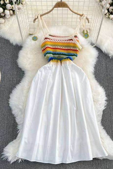 Boho Style Crochet Top White Flowy Summer Dress
