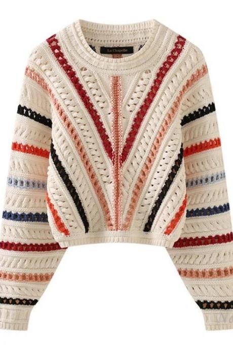 Womens Vintage-inspired Multicolor Knit Sweater Pullover