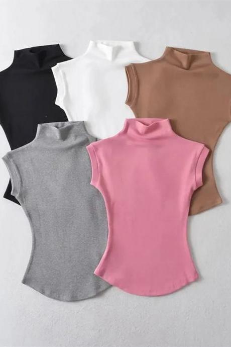 Womens Sleeveless Turtleneck Tops In Various Colors