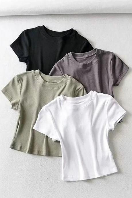 Womens Basic Solid Color Short Sleeve T-shirt Pack