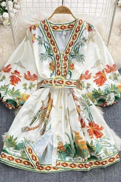 Womens Floral Printed Satin Kimono Robe With Belt