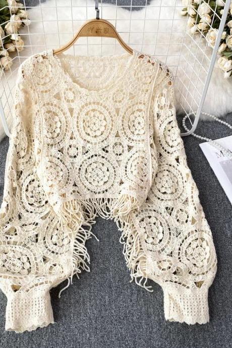 Bohemian Crochet Fringe Poncho Sweater For Women