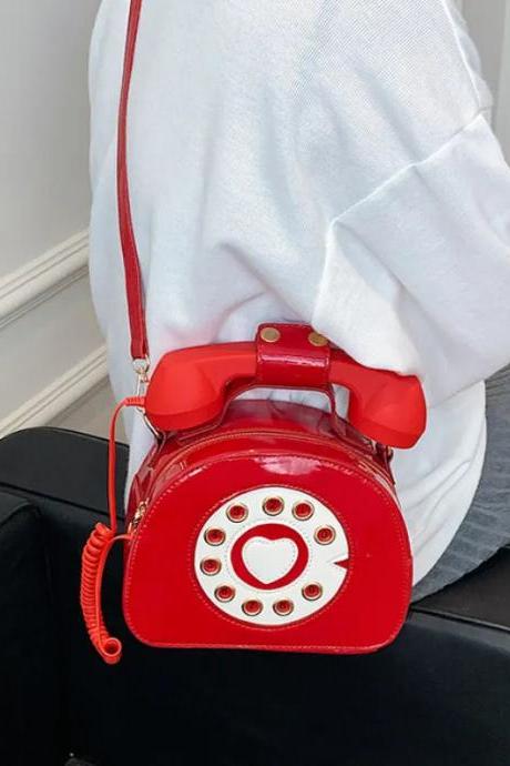 Vintage Telephone Style Red Crossbody Handbag Purse