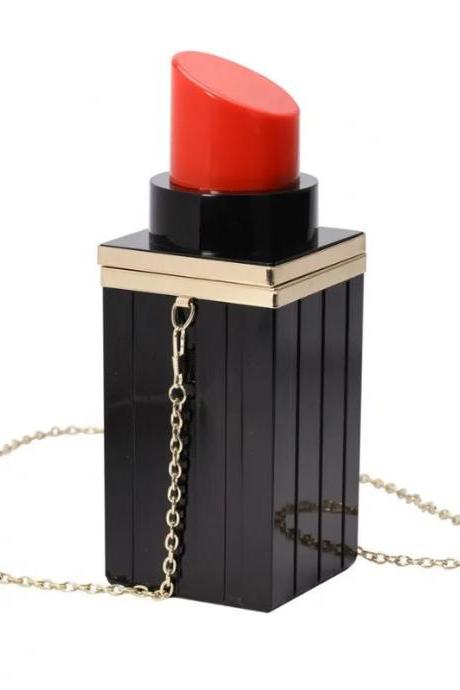 Luxury Red Lipstick With Elegant Black Case And Chain