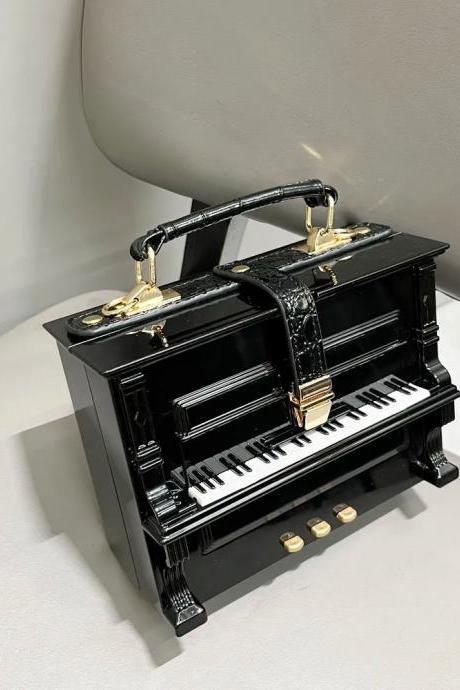 Elegant Black Piano Design Ladies Handbag Clutch