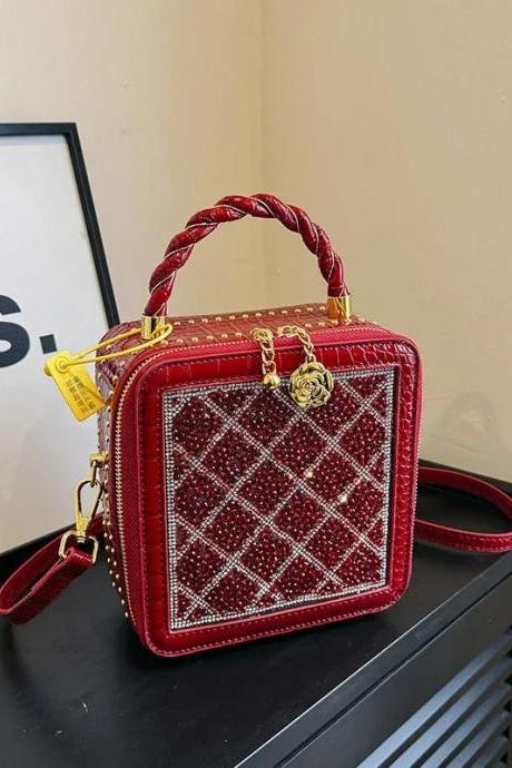 Elegant Red Quilted Leather Handbag With Gold Accents