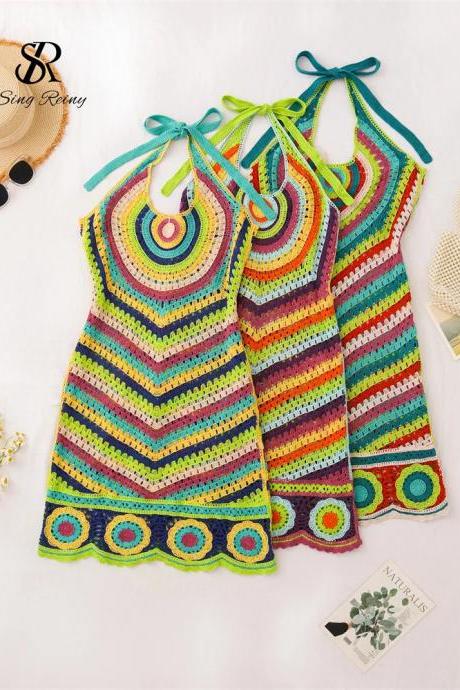 Bohemian Crochet Halter Neck Summer Beach Dress