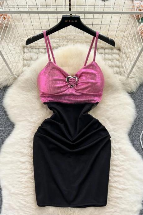 Pink Bustier Top With Black Bodycon Skirt Set
