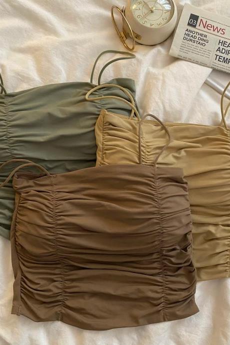 Womens Ruched Camisole Tops In Earth Tones, Set Of 3
