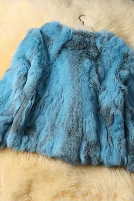 Luxury Sky Blue Faux Fur Womens Winter Jacket