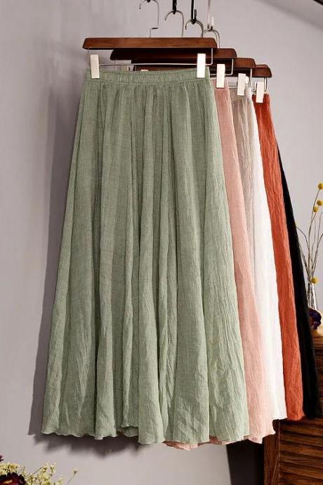 Womens High-waisted Pleated Maxi Skirt In Solid Colors