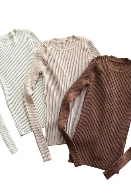 Womens Ribbed Knit Sweater Long Sleeve Fitted Tops