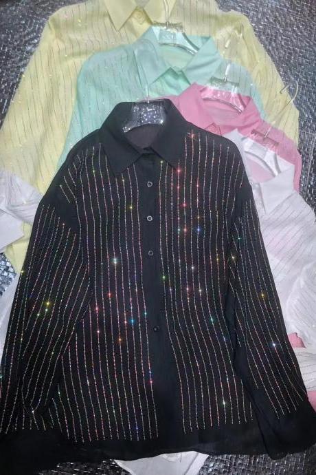 Mens Black Sparkling Striped Casual Button-down Shirt