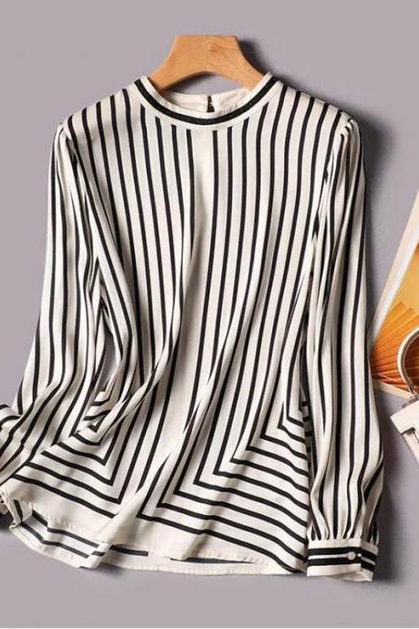 Womens Casual Striped Long Sleeve Blouse Shirt Top