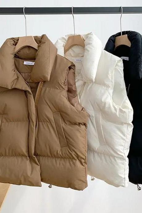 Unisex Hooded Puffer Vest Sleeveless Winter Jacket