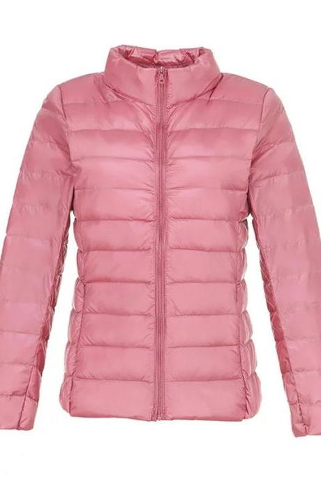 Womens Lightweight Pink Puffer Jacket With Zip Closure