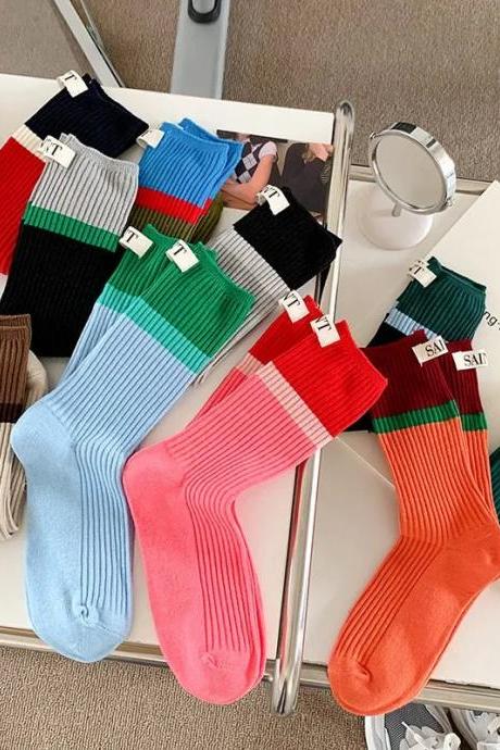 Colorful Striped Cotton Crew Socks Unisex 6-pack