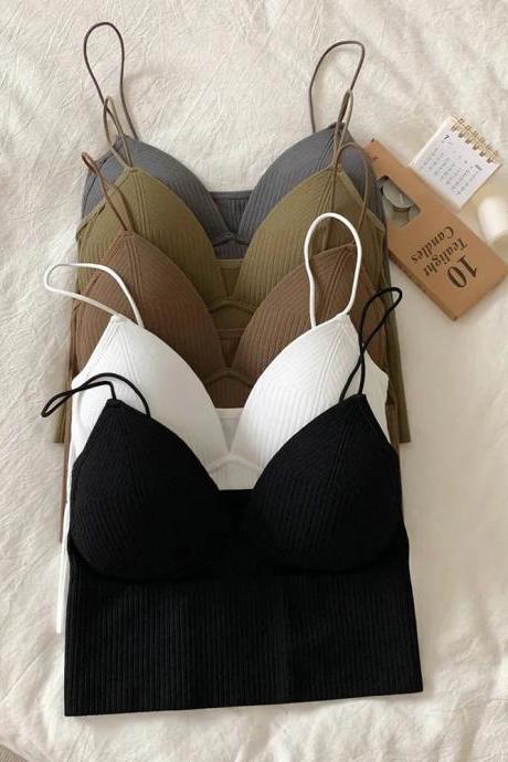 Womens Ribbed Seamless Bralette Set In Neutral Colors