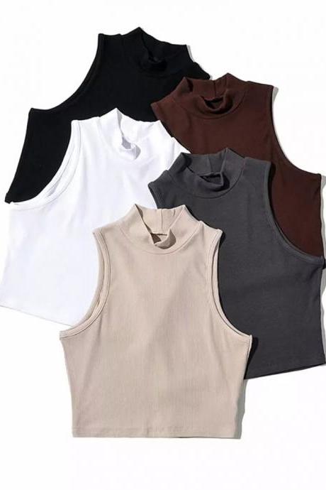 Pack Of 5 Cotton Sleeveless Tanks In Neutral Colors