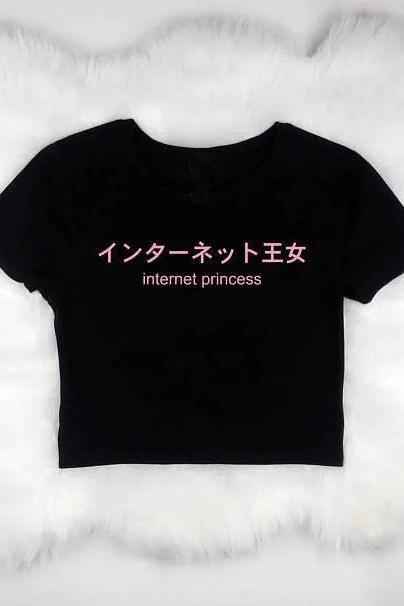 Internet Princess Graphic Print Black Crop Top Tee