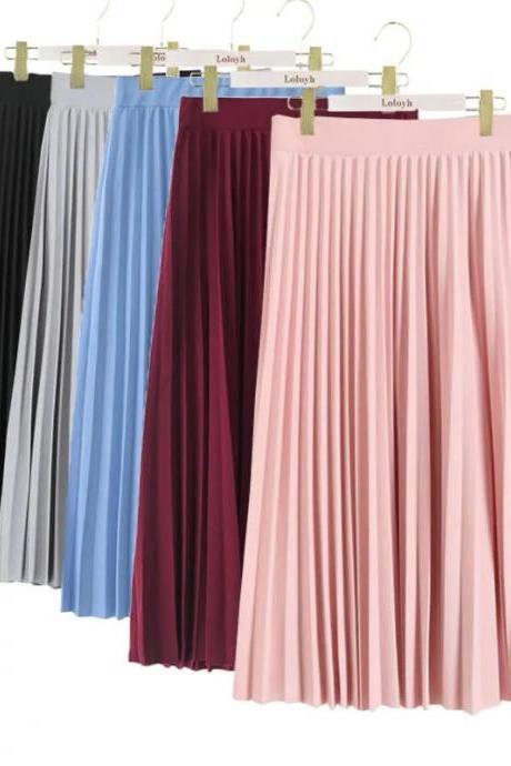 High-waisted Pleated Midi Skirt In Various Colors
