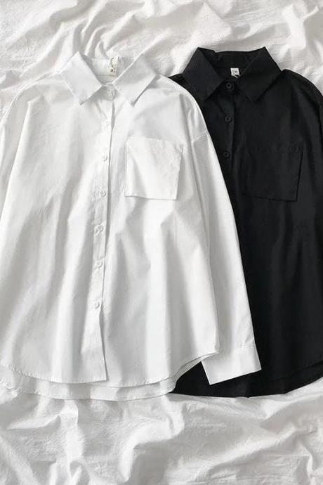 White Women School Shirts Fashion Jk Preppy Style Spring Japan Long Sleeve Girls Black Shirt Harajuku Button Up Ladies Tops