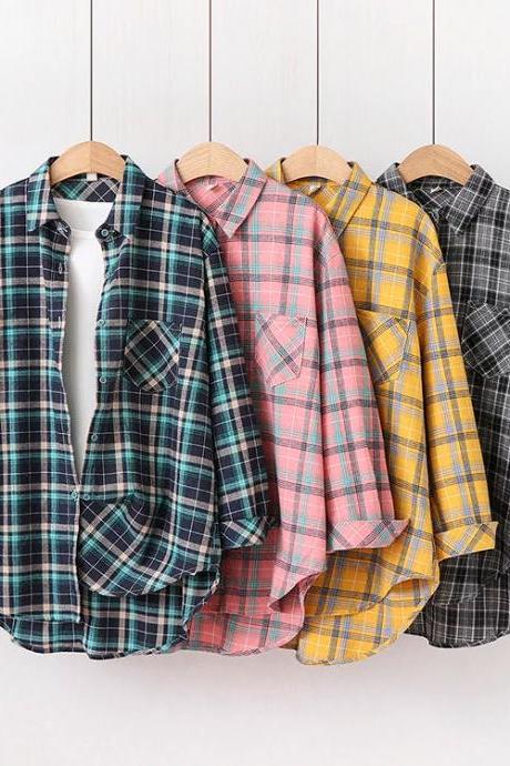 Casual Plaid Cotton Long-sleeve Button-down Shirts Variety