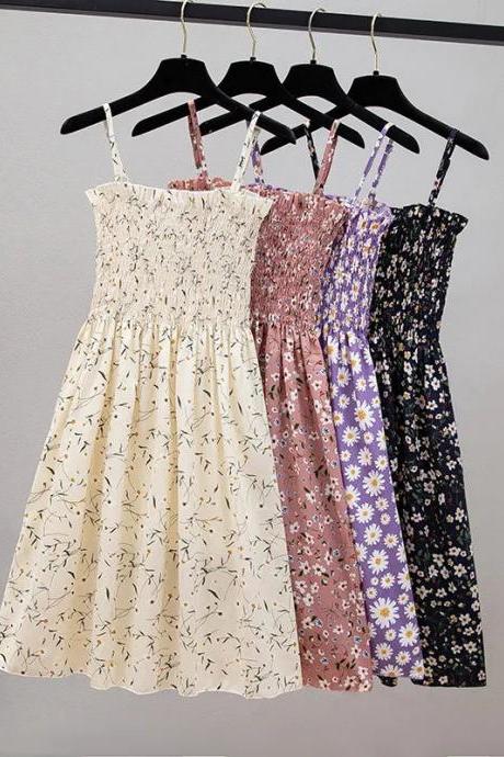Womens Summer Floral Printed Sleeveless A-line Dresses