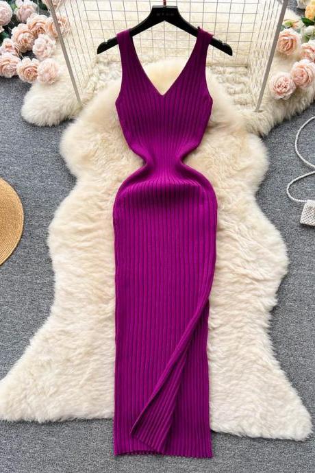 Elegant Purple Sleeveless Pleated Maxi Evening Dress