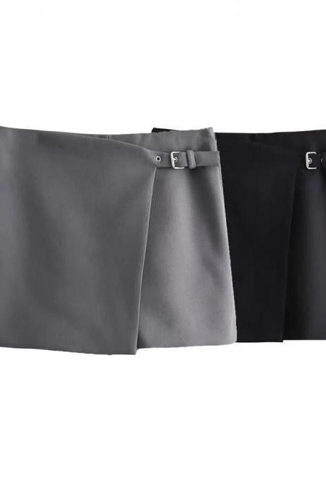 Womens Elegant Buckle Mini Skirt 2-pack, Grayblack