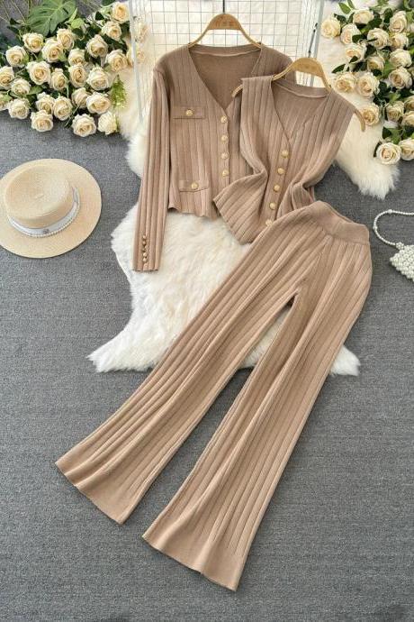 Womens Ribbed Knit Two-piece Pant And Jacket Set
