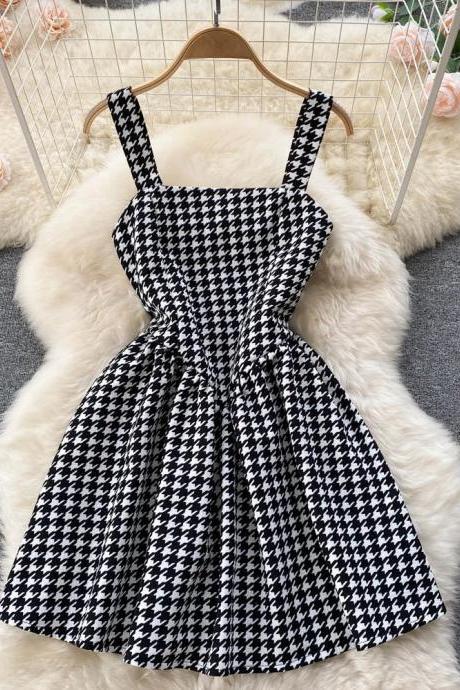 Chic Houndstooth Pattern A-line Sleeveless Mini Dress