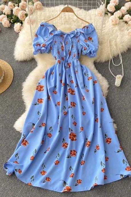 Womens Floral Off-shoulder Summer Maxi Dress With Ruffles