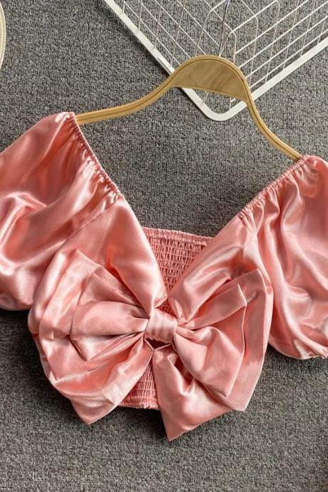 Satin Pink Bow Knot Bikini Swimwear Set Two-piece