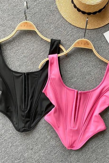 Womens Sleek Zip-front One-piece Swimsuits In Black Pink