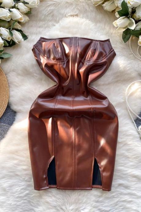 Womens Sleeveless Faux Leather Zippered Bodysuit