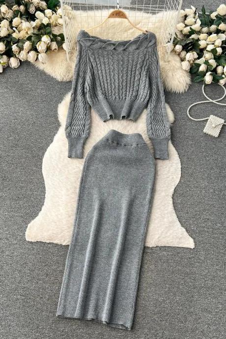 Womens Ribbed Knit Sweater And Pencil Skirt Set