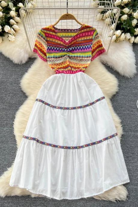 Bohemian Style Crochet Top Sleeveless White Maxi Dress