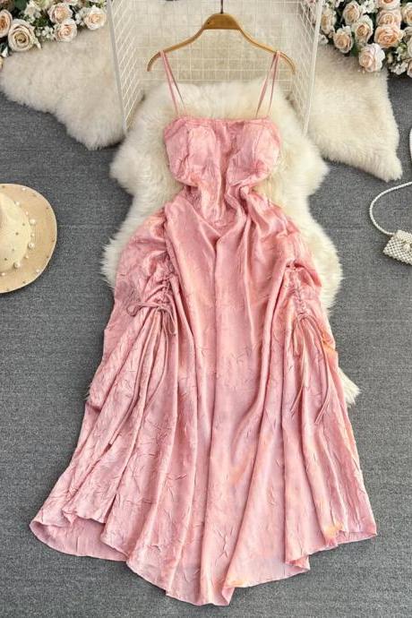Elegant Pink Satin Sleeveless Cocktail Dress With Pockets