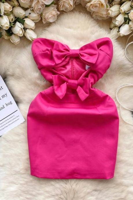 Girls Pink Satin Dress With Oversize Bow Detail