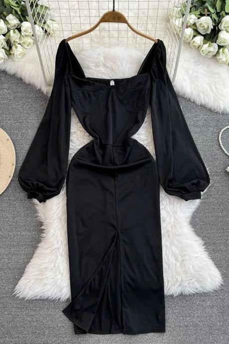 Elegant Off-shoulder Black Cocktail Dress With Sleeves