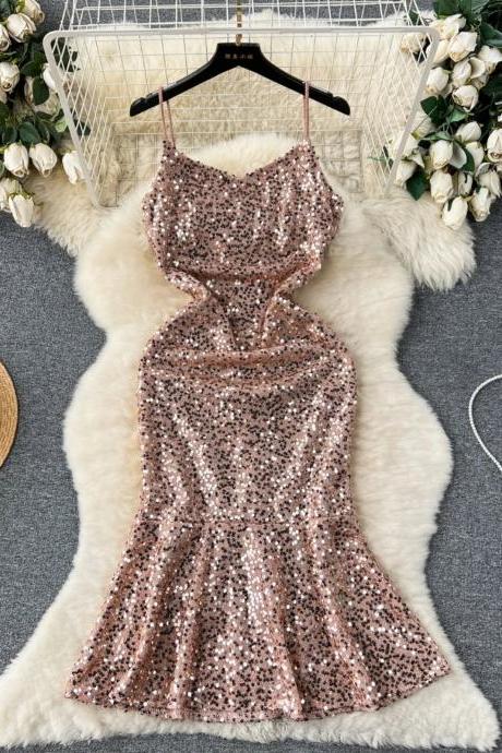 Womens Sparkling Sequin Cocktail Party Skater Dress