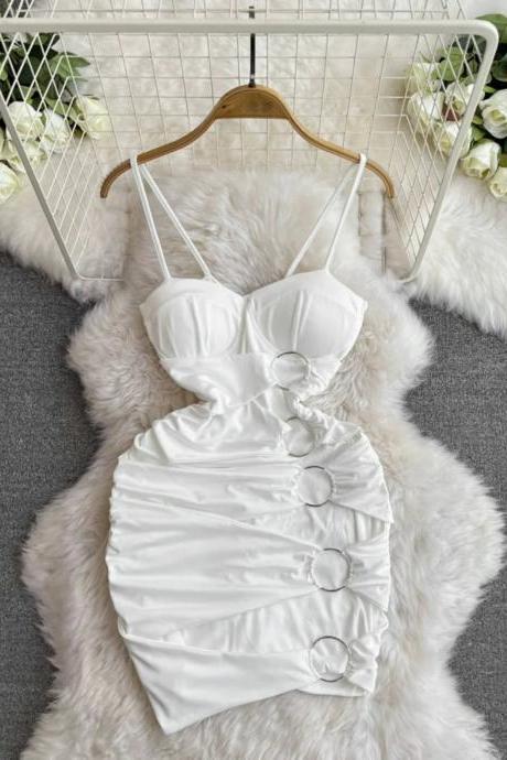 Elegant White Satin Corset Dress With Ring Details
