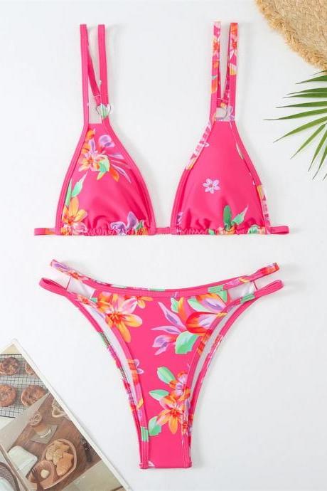 Womens Tropical Print Two-piece Bikini Swimwear Set