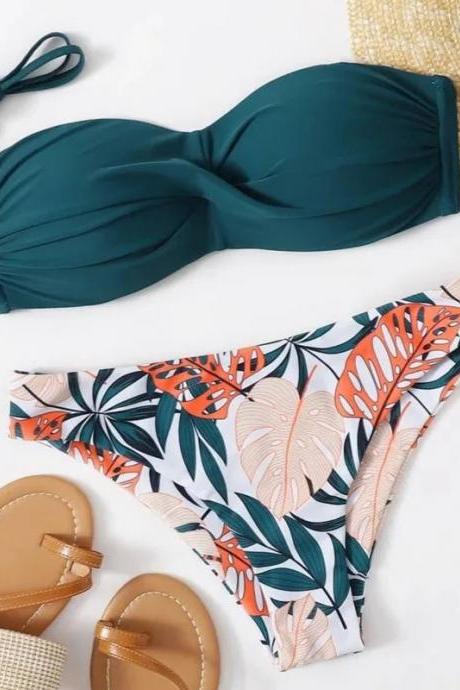 Tropical Print High-waisted Bikini Set With Accessories