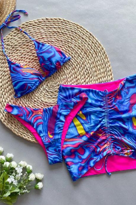 Womens High-waisted Bikini Set With Abstract Print