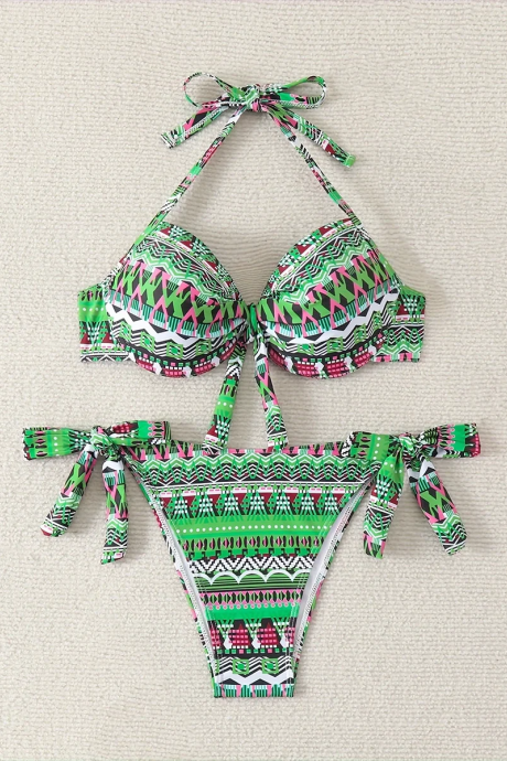 Womens Geometric Print Tie-front Two-piece Bikini Set