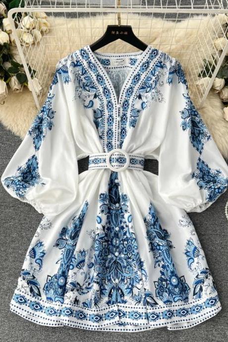 Beautiful Scoop Sleeveless Print Long Pleated Chiffon Dress on Luulla