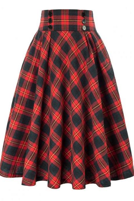 Vintage Houndstooth High-waist A-line Midi Skirt on Luulla