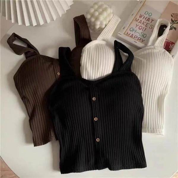 Ribbed Knit Button-Up Sleeveless Crop Top Set